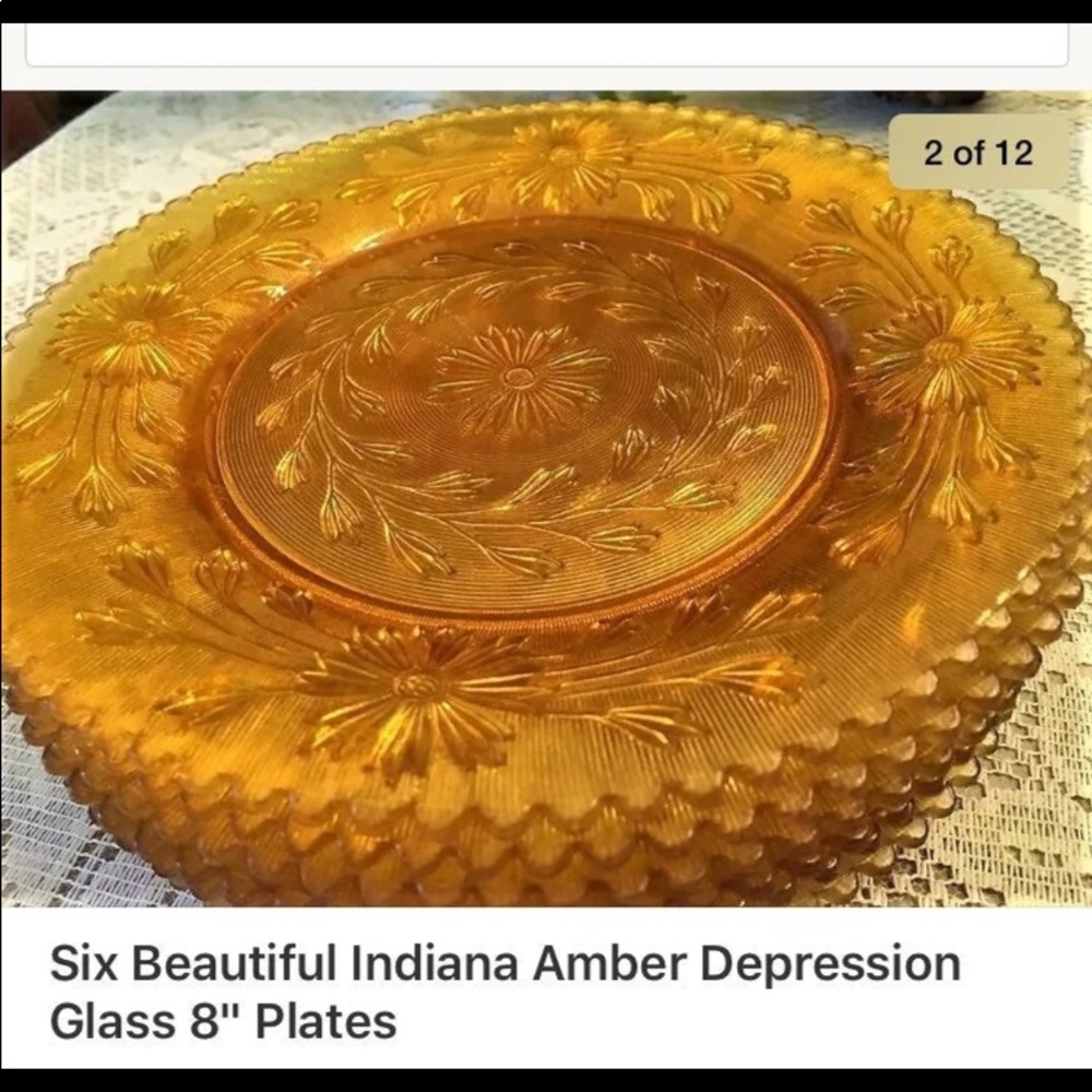 6 Vintage Amber Indiana Depression Glass 8” Plates - Picture 2 of 8